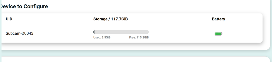 Device summary at the top of Configure.
